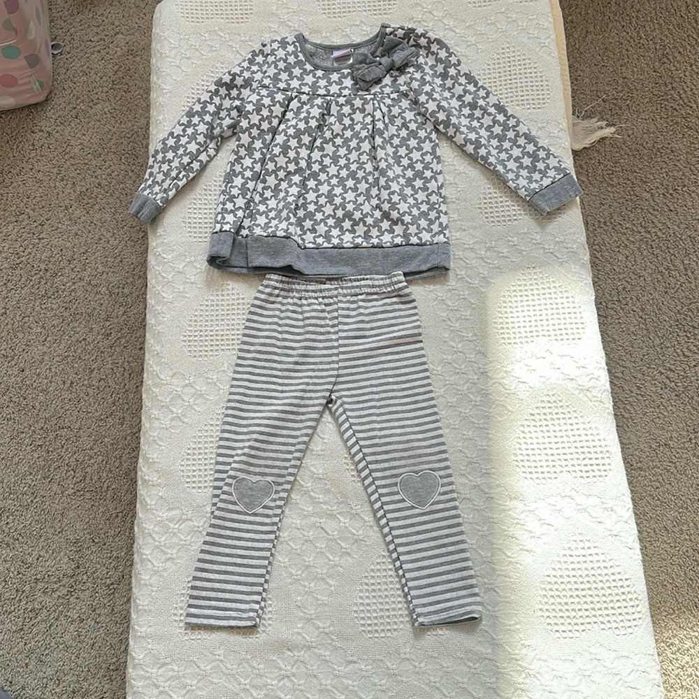Nannette Grey and White Star Top with Striped Leggings Set